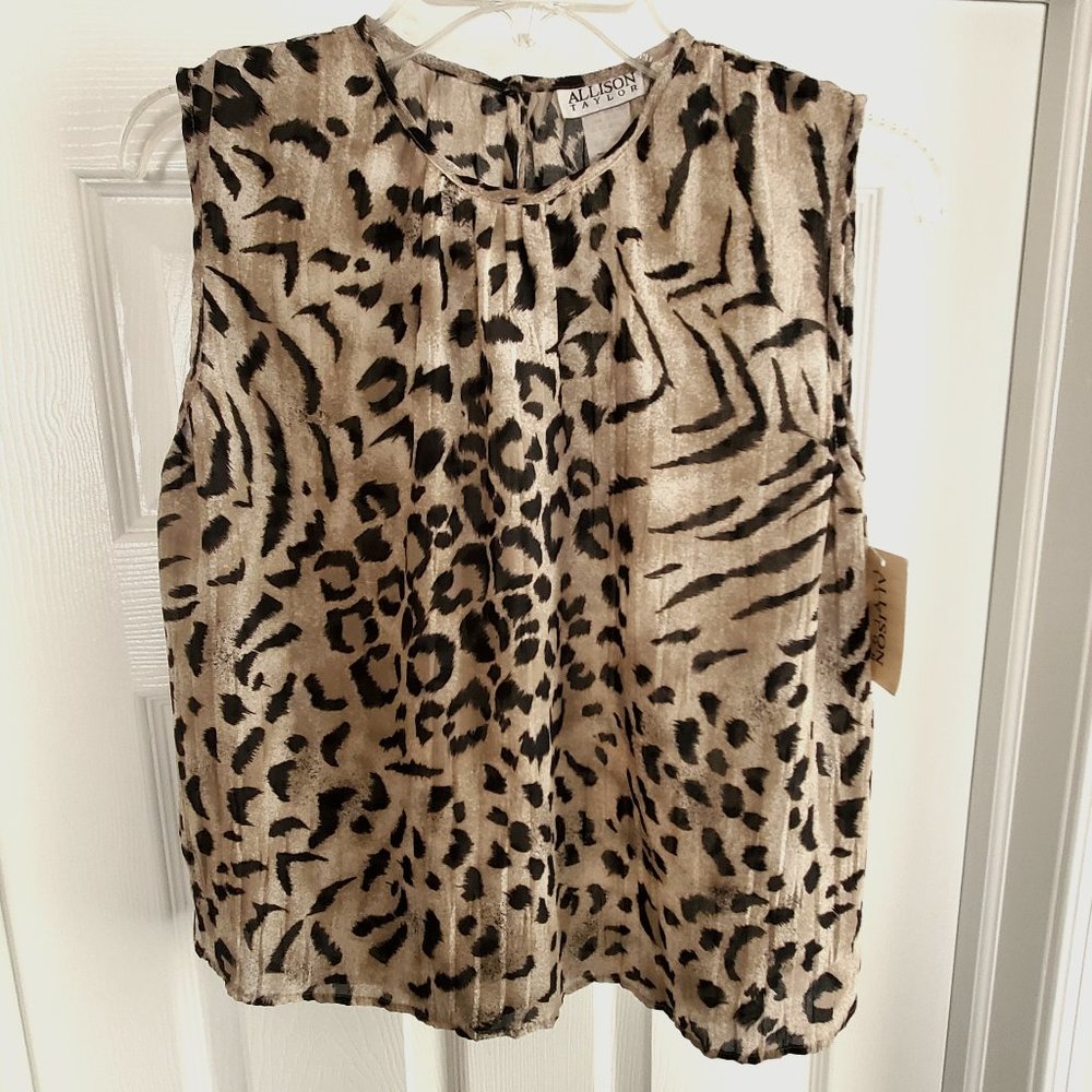 Allison Taylor Animal Print Sleeveless Blouse Top NWT